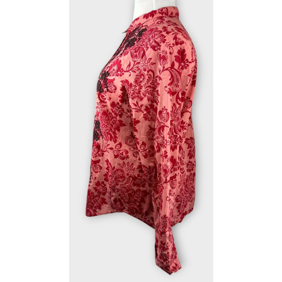 Sundance Embroidered Beaded Floral Button Up Shirt Long Sleeve Cotton XL Top - Picture 7 of 14